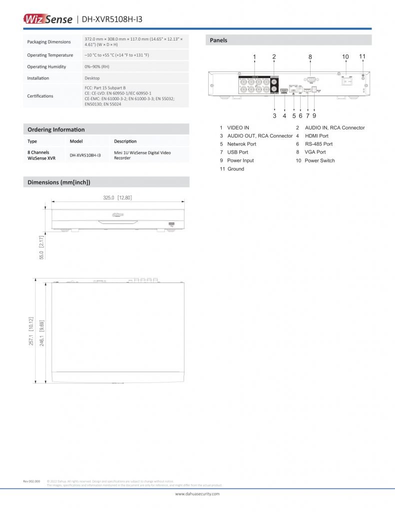 DAHUA DH-XVR5108H-I3 - OES Asia Solutions